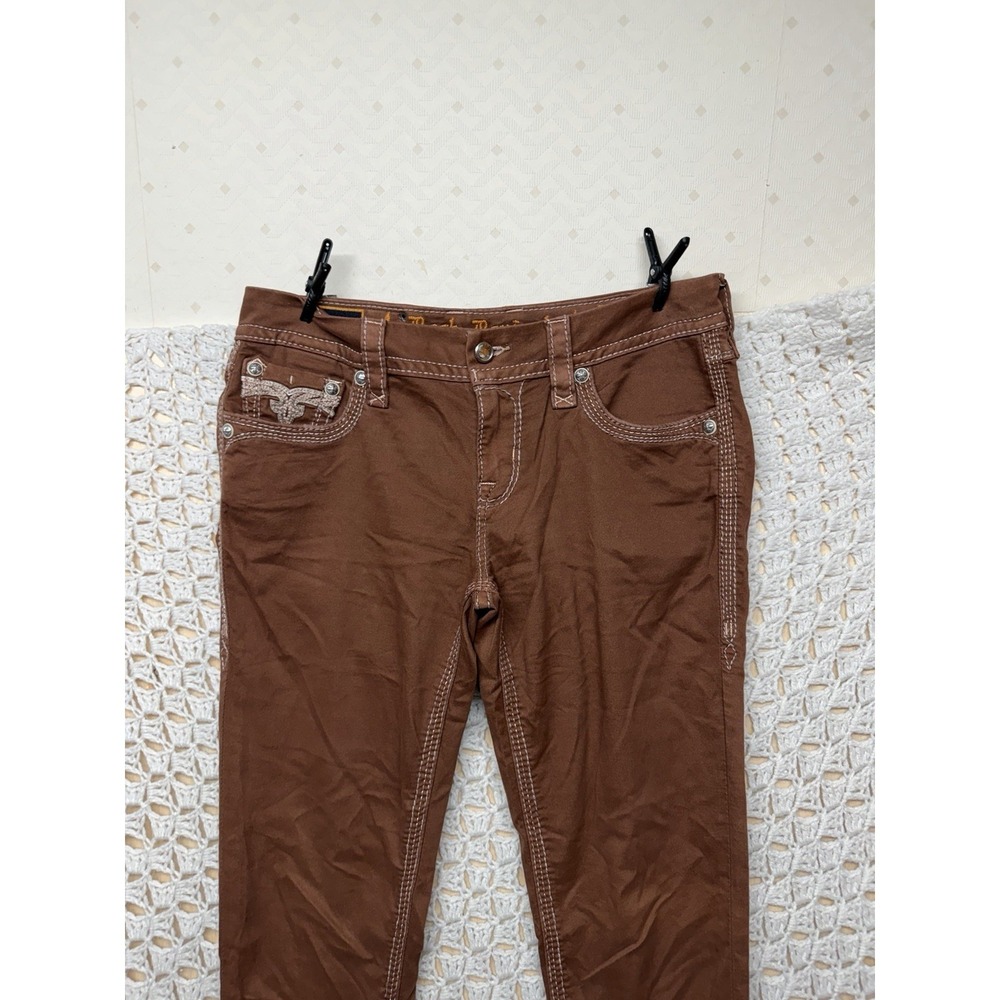 Rock Revival Roselle Jeans Women Sz 30 Fits W32L29 Brown Ankle Skinny Embroidery - Picture 10 of 11